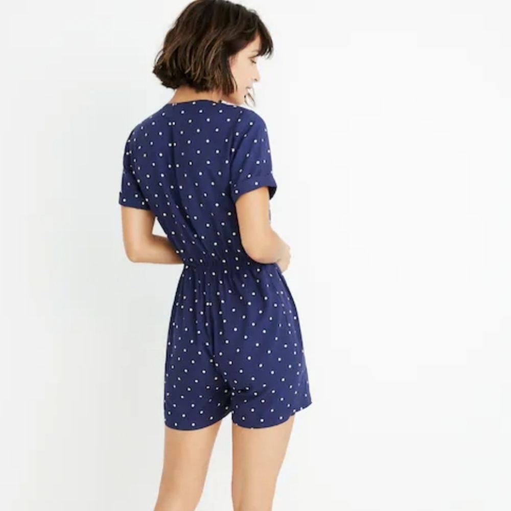 NWT Madewell Button Front Day Romper In Navy White Polka Dot Preppy Size Small - Picture 2 of 12